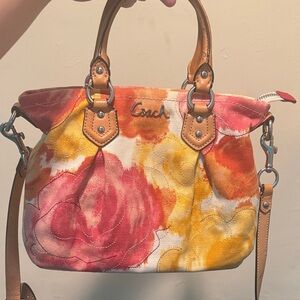 Coach Floral Canvas Satchel in Pink, Yellow & Orange